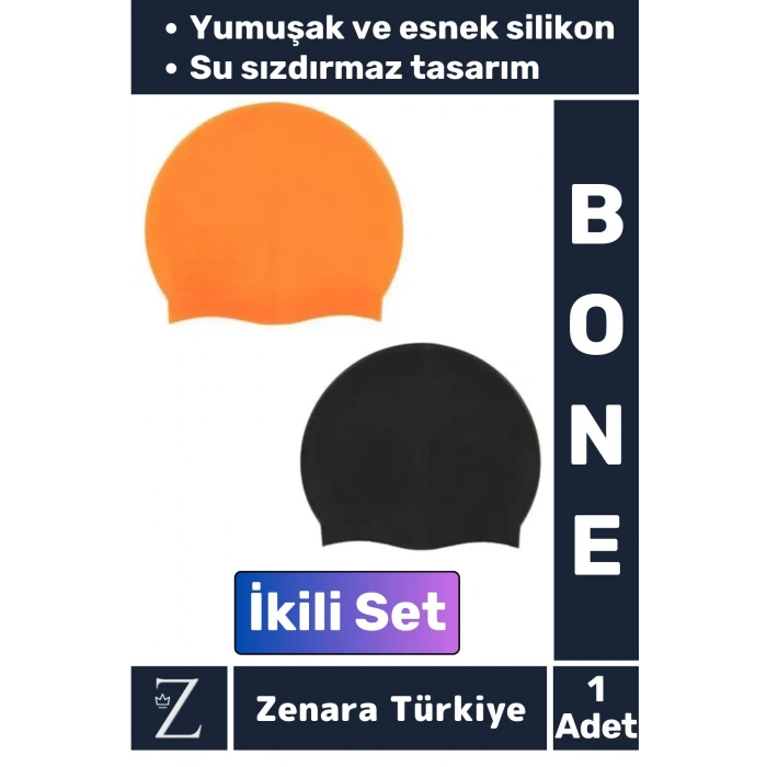 Su Geçirmez Elastik Yumuşak Yüzücü Havuz Deniz Yüzme Şapkası Esnek Silikon Bone 2Li SET