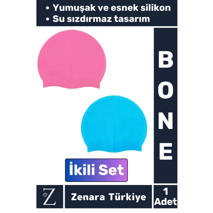 Premium Su Geçirmez Elastik Yumuşak Yüzücü Havuz Deniz Yüzme Şapkası Esnek Silikon Bone 2Li SET