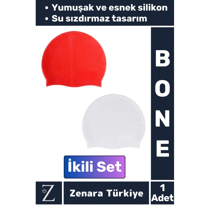 Premium Su Geçirmez Elastik Yumuşak Yüzücü Havuz Deniz Yüzme Şapkası Esnek Silikon Bone 2Li SET