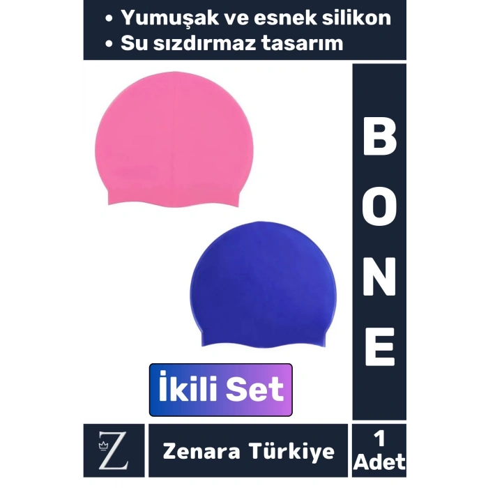 Premium Su Geçirmez Elastik Yumuşak Yüzücü Havuz Deniz Yüzme Şapkası Esnek Silikon Bone 2Li SET