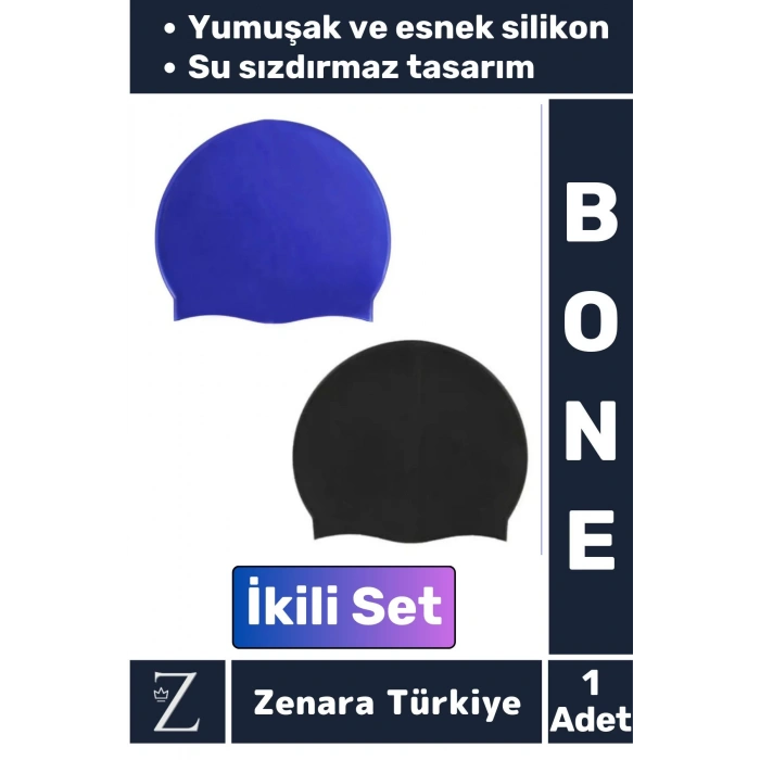 Premium Su Geçirmez Elastik Yumuşak Yüzücü Havuz Deniz Yüzme Şapkası Esnek Silikon Bone 2Li SET