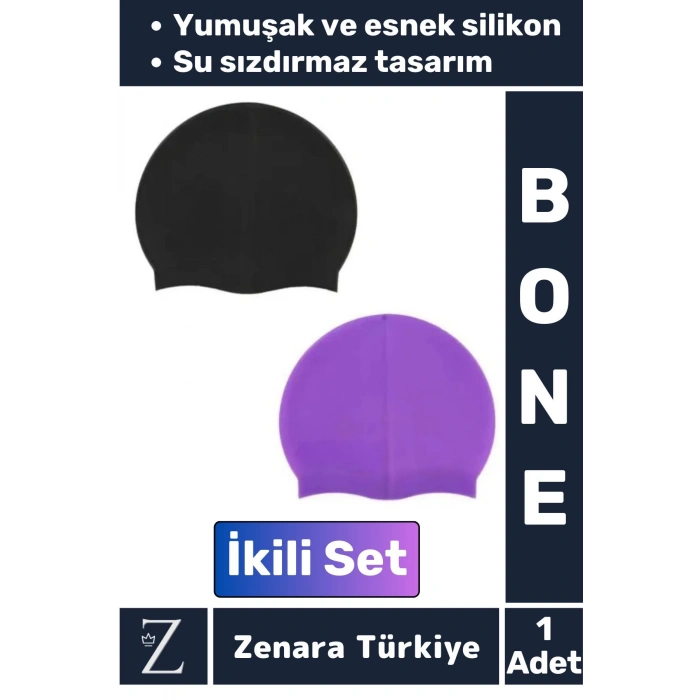 Premium Su Geçirmez Elastik Yumuşak Yüzücü Havuz Deniz Yüzme Şapkası Esnek Silikon Bone 2Li SET