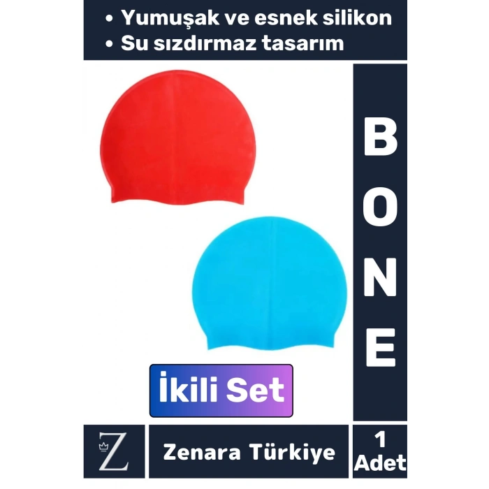 Premium Su Geçirmez Elastik Yumuşak Yüzücü Havuz Deniz Yüzme Şapkası Esnek Silikon Bone 2Li SET