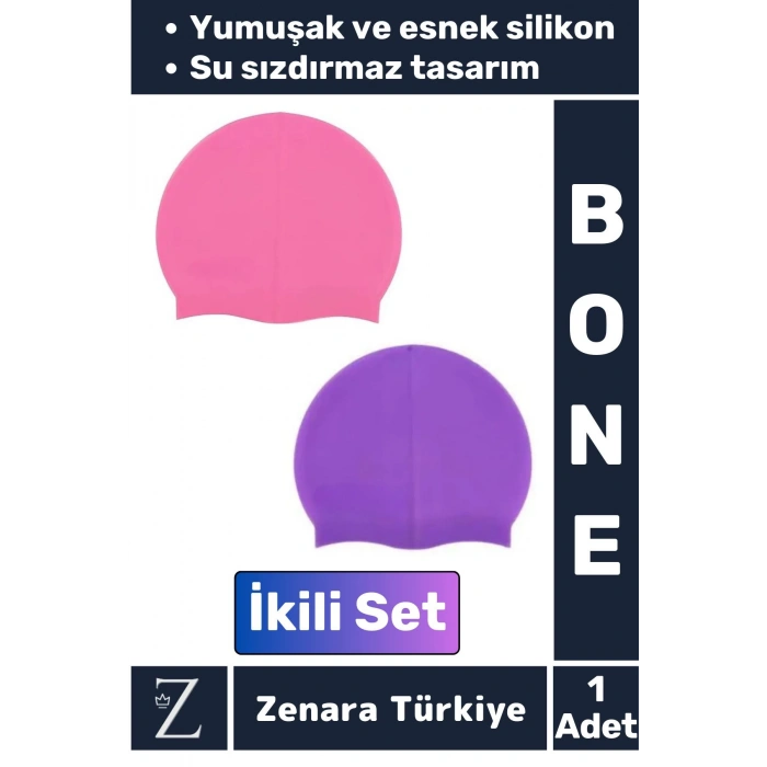 Premium Su Geçirmez Elastik Yumuşak Yüzücü Havuz Deniz Yüzme Şapkası Esnek Silikon Bone 2Li SET