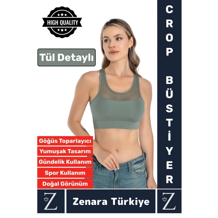 Yüksek Kalite Göğüs Toparlayıcı Sarkma Önleyen Spor Gündelik Kullanım Tül Detaylı Şık Crop Büstiyer