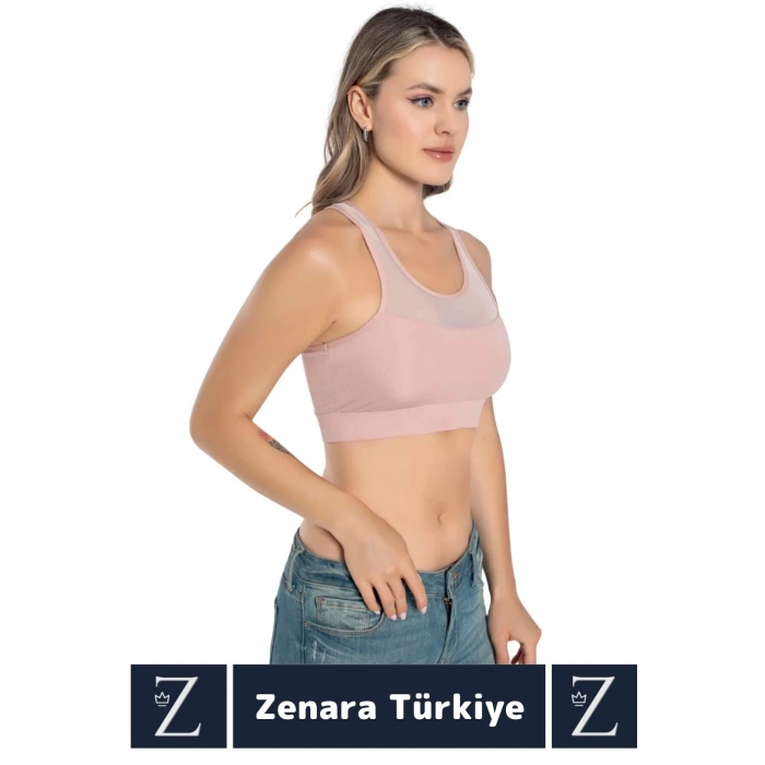 Yüksek Kalite Göğüs Toparlayıcı Sarkma Önleyen Spor Gündelik Kullanım Tül Detaylı Şık Crop Büstiyer