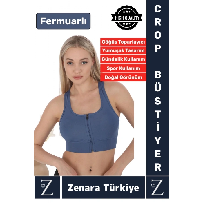 Yüksek Kaliteli Sarkma Önleyen Göğüs Toparlayıcı Spor Gündelik Kullanım Fermuarlı Şık Crop Büstiyer