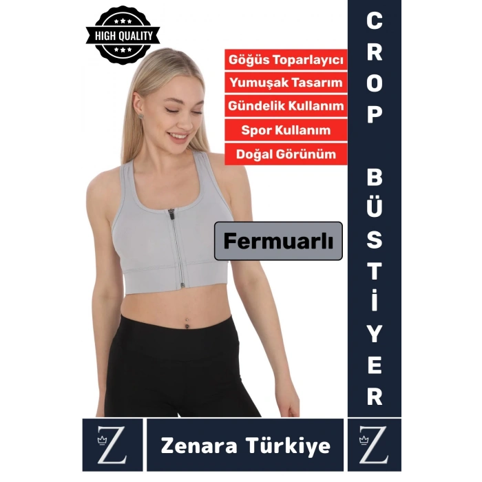 Yüksek Kaliteli Sarkma Önleyen Göğüs Toparlayıcı Spor Gündelik Kullanım Fermuarlı Şık Crop Büstiyer