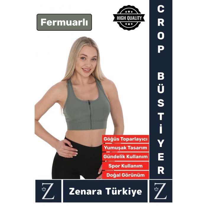Yüksek Kaliteli Sarkma Önleyen Göğüs Toparlayıcı Spor Gündelik Kullanım Fermuarlı Şık Crop Büstiyer