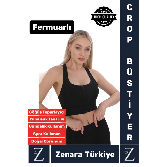 Yüksek Kaliteli Sarkma Önleyen Göğüs Toparlayıcı Spor Gündelik Kullanım Fermuarlı Şık Crop Büstiyer