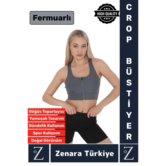 Yüksek Kaliteli Sarkma Önleyen Göğüs Toparlayıcı Spor Gündelik Kullanım Fermuarlı Şık Crop Büstiyer