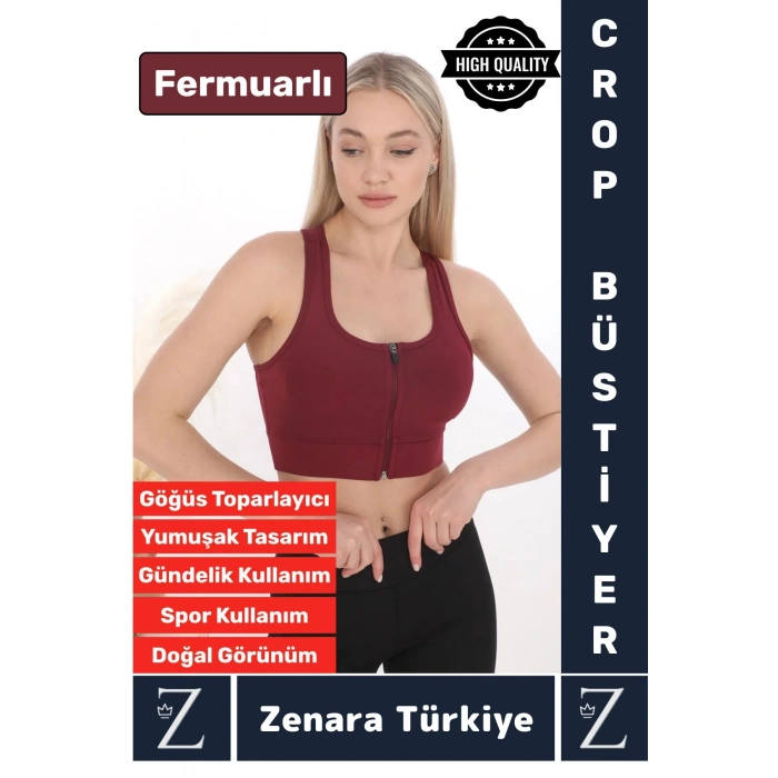 Yüksek Kaliteli Sarkma Önleyen Göğüs Toparlayıcı Spor Gündelik Kullanım Fermuarlı Şık Crop Büstiyer
