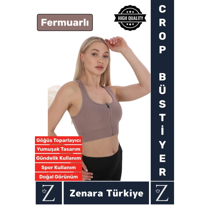Yüksek Kaliteli Sarkma Önleyen Göğüs Toparlayıcı Spor Gündelik Kullanım Fermuarlı Şık Crop Büstiyer