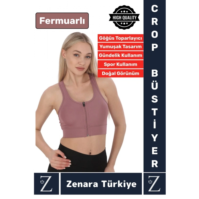 Yüksek Kaliteli Sarkma Önleyen Göğüs Toparlayıcı Spor Gündelik Kullanım Fermuarlı Şık Crop Büstiyer