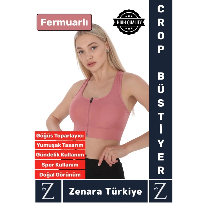 Yüksek Kaliteli Sarkma Önleyen Göğüs Toparlayıcı Spor Gündelik Kullanım Fermuarlı Şık Crop Büstiyer