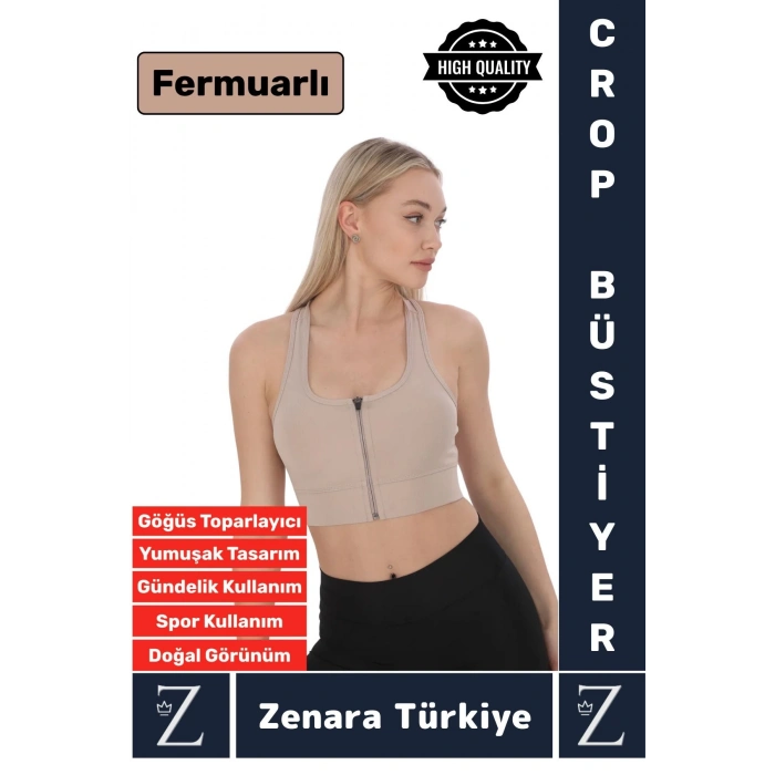 Yüksek Kaliteli Sarkma Önleyen Göğüs Toparlayıcı Spor Gündelik Kullanım Fermuarlı Şık Crop Büstiyer