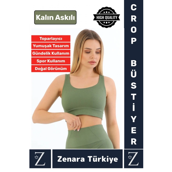 Yüksek Kaliteli Göğüs Toparlayan Sarkma Önleyen Gündelik Spor Kullanım Kalın Askılı Crop Büstiyer