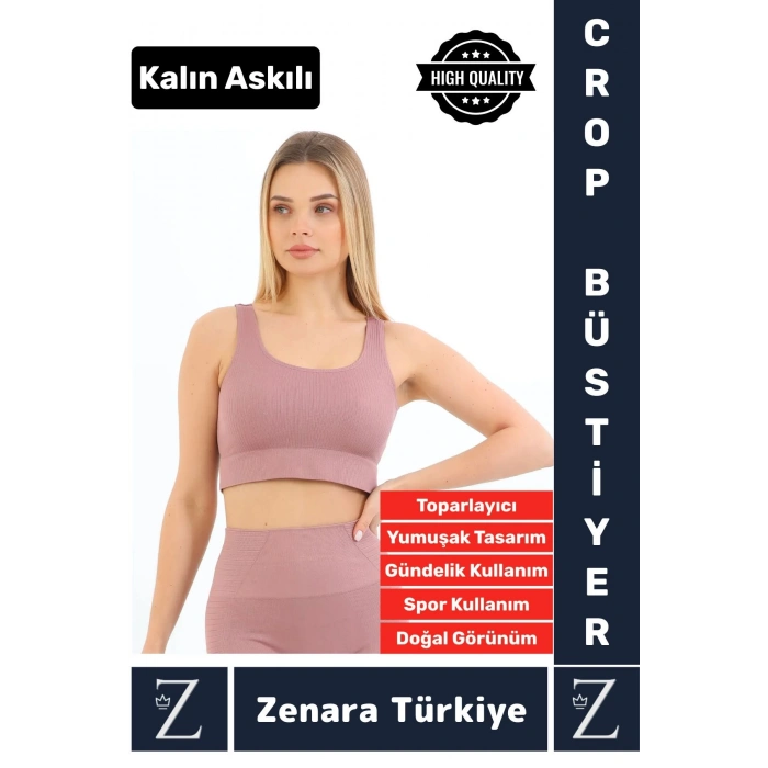 Yüksek Kaliteli Göğüs Toparlayan Sarkma Önleyen Gündelik Spor Kullanım Kalın Askılı Crop Büstiyer
