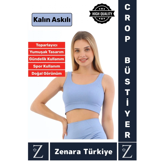 Yüksek Kaliteli Göğüs Toparlayan Sarkma Önleyen Gündelik Spor Kullanım Kalın Askılı Crop Büstiyer