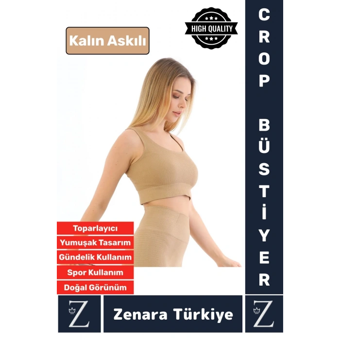 Yüksek Kaliteli Göğüs Toparlayan Sarkma Önleyen Gündelik Spor Kullanım Kalın Askılı Crop Büstiyer