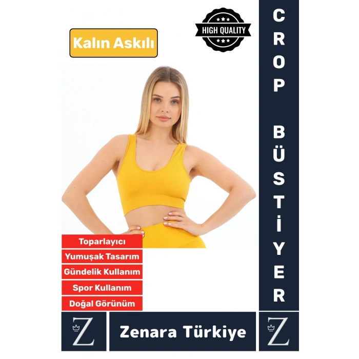 Yüksek Kaliteli Göğüs Toparlayan Sarkma Önleyen Gündelik Spor Kullanım Kalın Askılı Crop Büstiyer