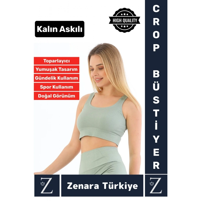 Yüksek Kaliteli Göğüs Toparlayan Sarkma Önleyen Gündelik Spor Kullanım Kalın Askılı Crop Büstiyer