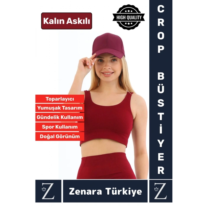 Yüksek Kaliteli Göğüs Toparlayan Sarkma Önleyen Gündelik Spor Kullanım Kalın Askılı Crop Büstiyer