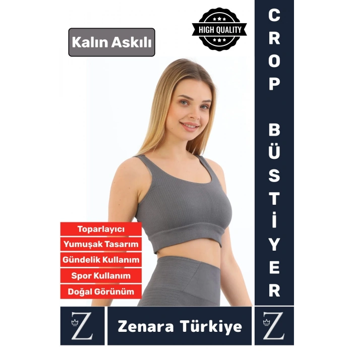 Yüksek Kaliteli Göğüs Toparlayan Sarkma Önleyen Gündelik Spor Kullanım Kalın Askılı Crop Büstiyer