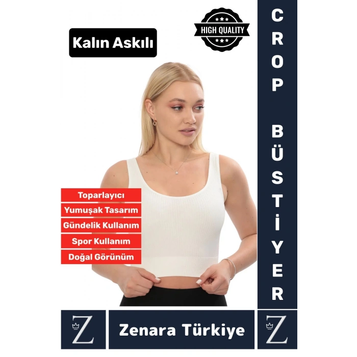 Yüksek Kaliteli Göğüs Toparlayan Sarkma Önleyen Gündelik Spor Kullanım Kalın Askılı Crop Büstiyer