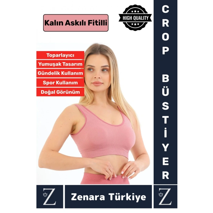 Özel Model Göğüs Toparlayan Sarkma Önleyen Gündelik Spor Kullanım Kalın Askılı Fitilli Crop Büstiyer