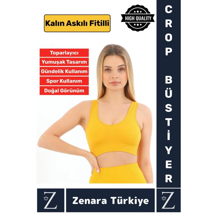 Özel Model Göğüs Toparlayan Sarkma Önleyen Gündelik Spor Kullanım Kalın Askılı Fitilli Crop Büstiyer