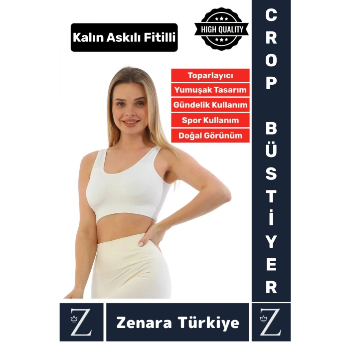 Özel Model Göğüs Toparlayan Sarkma Önleyen Gündelik Spor Kullanım Kalın Askılı Fitilli Crop Büstiyer