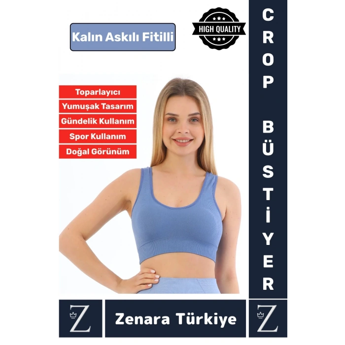 Özel Model Göğüs Toparlayan Sarkma Önleyen Gündelik Spor Kullanım Kalın Askılı Fitilli Crop Büstiyer