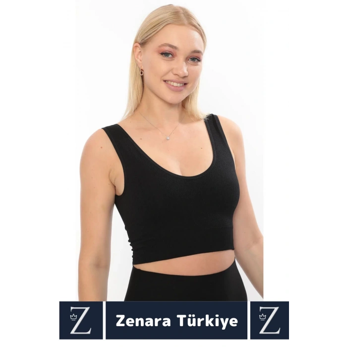 Özel Model Göğüs Toparlayan Sarkma Önleyen Gündelik Spor Kullanım Kalın Askılı Fitilli Crop Büstiyer