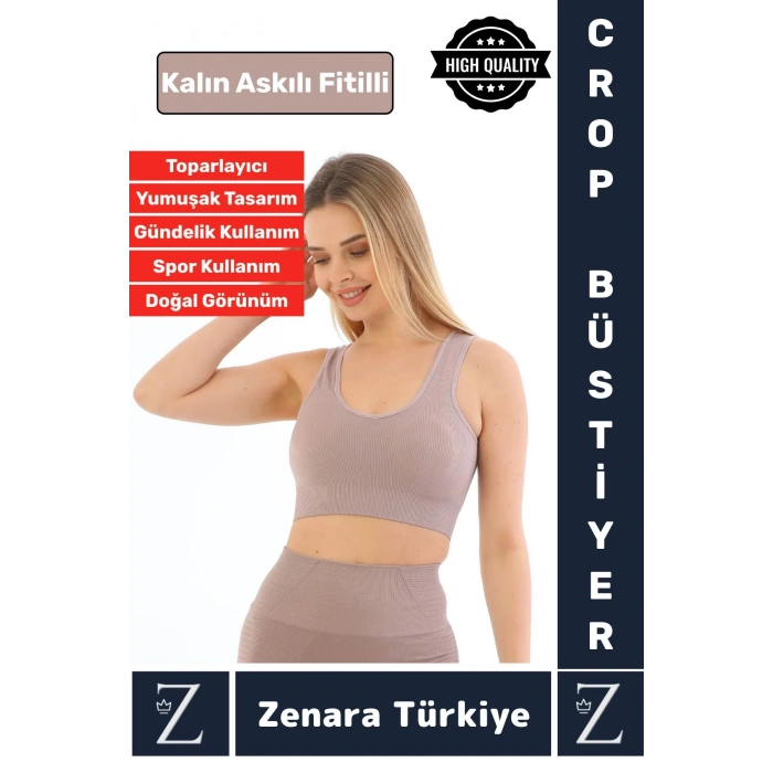 Özel Model Göğüs Toparlayan Sarkma Önleyen Gündelik Spor Kullanım Kalın Askılı Fitilli Crop Büstiyer