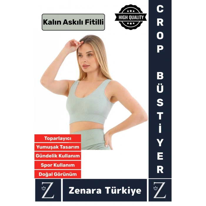 Özel Model Göğüs Toparlayan Sarkma Önleyen Gündelik Spor Kullanım Kalın Askılı Fitilli Crop Büstiyer