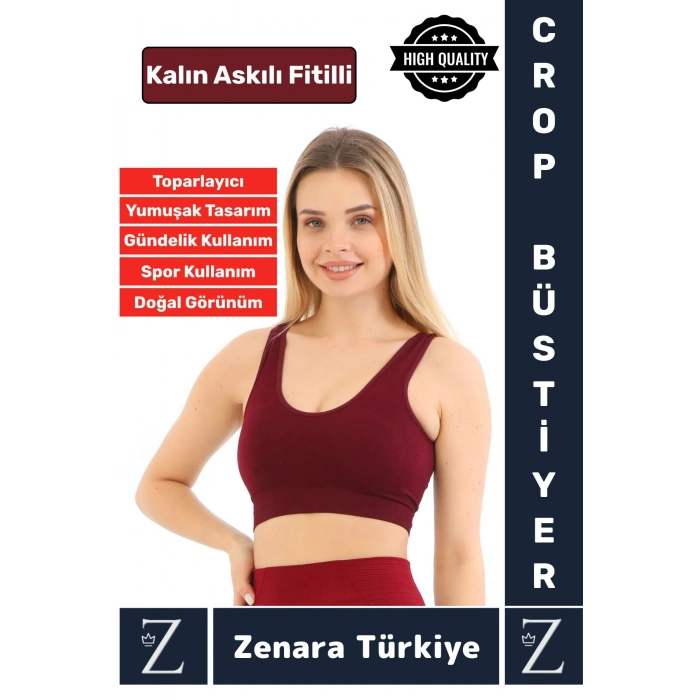 Özel Model Göğüs Toparlayan Sarkma Önleyen Gündelik Spor Kullanım Kalın Askılı Fitilli Crop Büstiyer