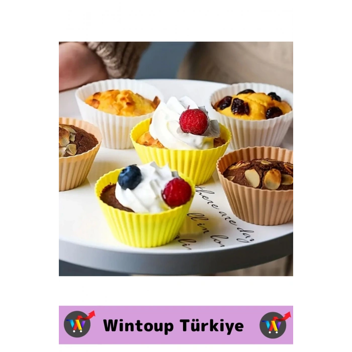 Premium Yüksek Isıya Dayanıklı Esnek Yapışmaz Tekrar Kullanılabilir Silikon Kek Muffin Kalıbı 12li