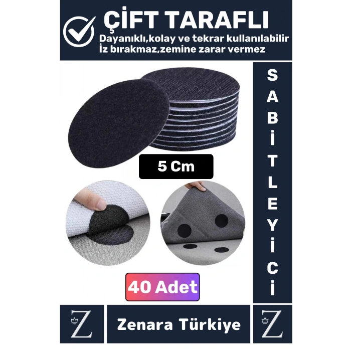 Kendinden Yapışkanlı İz Bırakmaz Tekrar Kullanılabilir Pratik Halı Kilim Kaydırmaz Cırt Bant 40 Adet