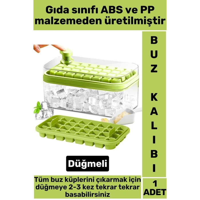 Premium Yeni Nesil Kompakt Pratik Buz Küpü Çıkarma Soğuk İçecek Kokteyl 32 Yuvalı Düğmeli Buz Kalıbı