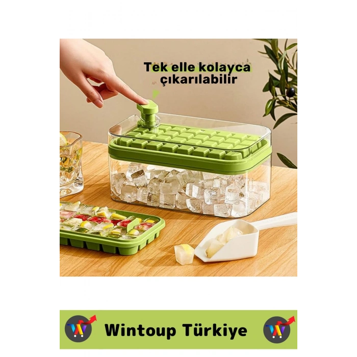 Premium Yeni Nesil Kompakt Pratik Buz Küpü Çıkarma Soğuk İçecek Kokteyl 32 Yuvalı Düğmeli Buz Kalıbı