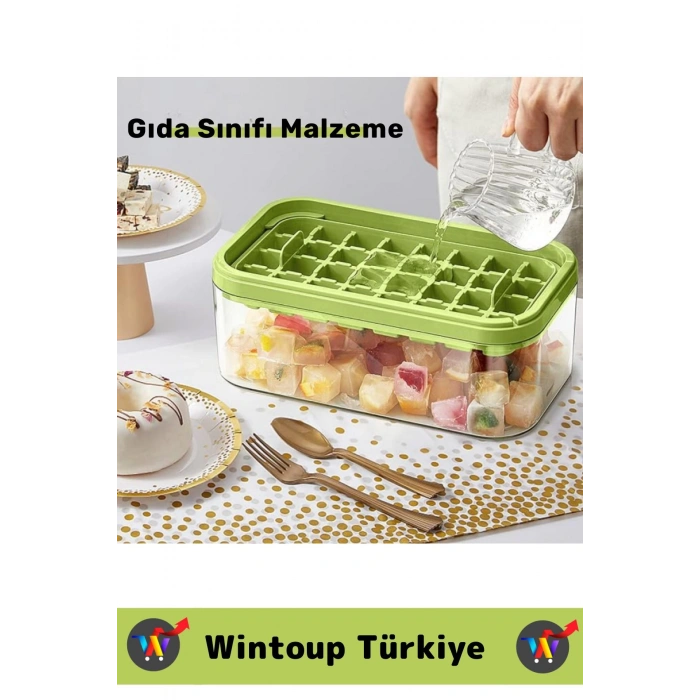 Premium Yeni Nesil Kompakt Pratik Buz Küpü Çıkarma Soğuk İçecek Kokteyl 32 Yuvalı Düğmeli Buz Kalıbı