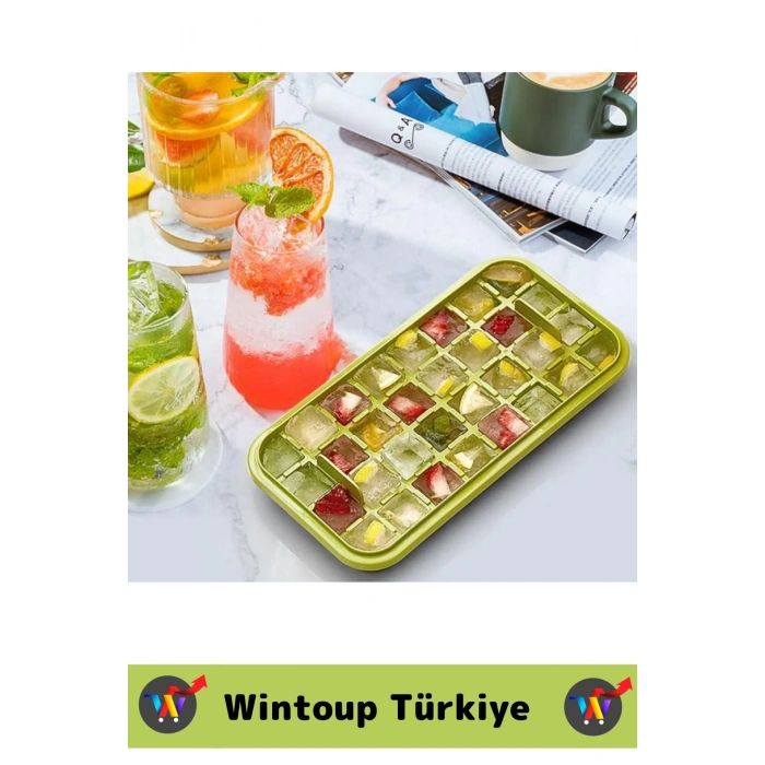 Premium Yeni Nesil Kompakt Pratik Buz Küpü Çıkarma Soğuk İçecek Kokteyl 32 Yuvalı Düğmeli Buz Kalıbı