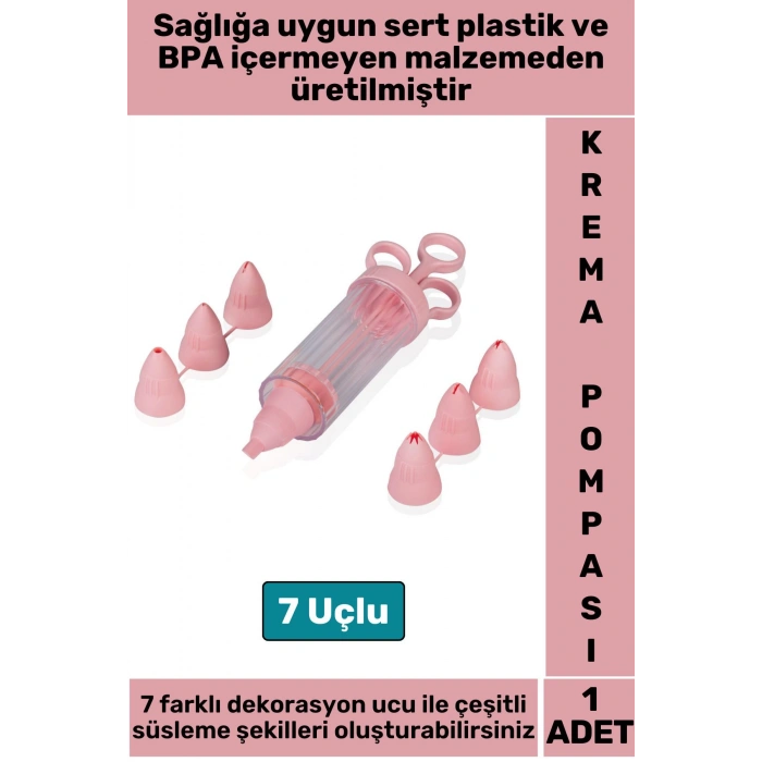 Premium BPA Free Pratik Kolay Temizlenir Plastik Mutfak Hamur Kek Pasta Süsleme 7 Uçlu Krema Pompası