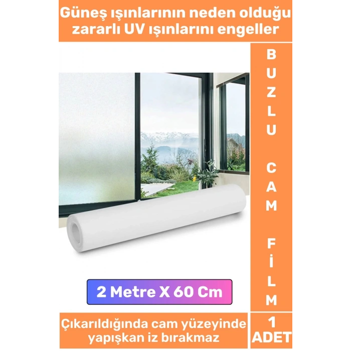 Premium İz Bırakmaz İç Göstermez Gizlilik Ofis Salon Banyo UV Koruyucu Buzlu Cam Film 2Metre X 60 Cm