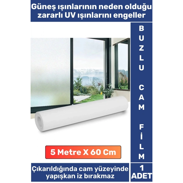 Premium İz Bırakmaz İç Göstermez Gizlilik Ofis Salon Banyo UV Koruyucu Buzlu Cam Film 5Metre X 60 Cm