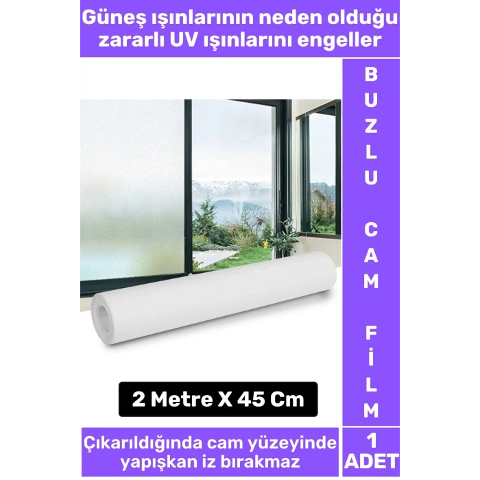 İz Bırakmaz İç Göstermez Gizlilik Ofis Salon Banyo UV Koruyucu Buzlu Cam Film 2Metre X 45 Cm