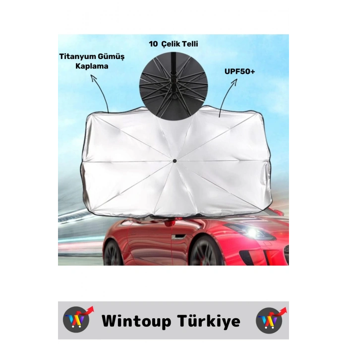 Premium Titanyum Gümüş Kaplama Uzun Ömürlü UV Koruyucu Araç İçi Ön Cam Şemsiye Güneşlik