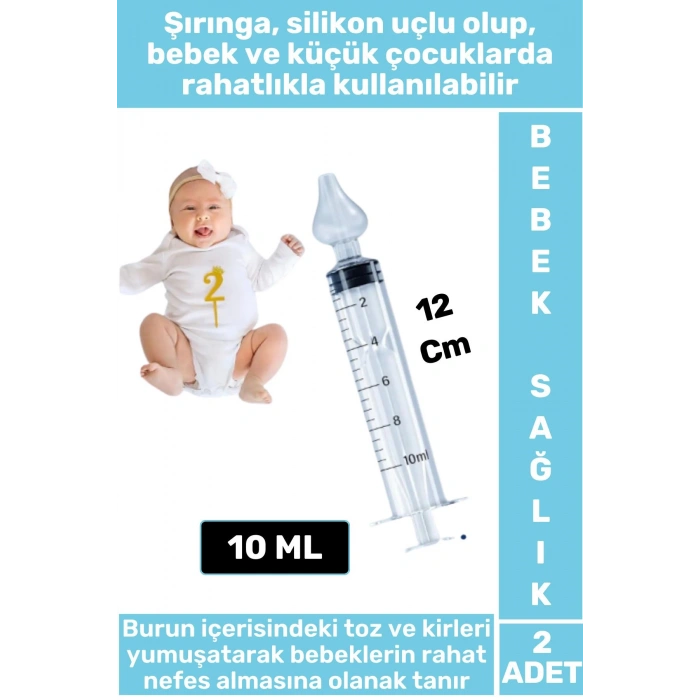 Bebek Burun Şırıngası Burun Temizleme Kiti Silikon Uçlu Burun Nazal Yıkama Aspiratörü 2 Adet