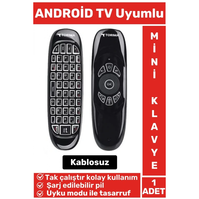 Premium Çok Fonksiyonlu 2.4g Kablosuz Air Mouse ANDROID TV Uyumlu Q Klavyeli Mini Uzaktan Kumanda